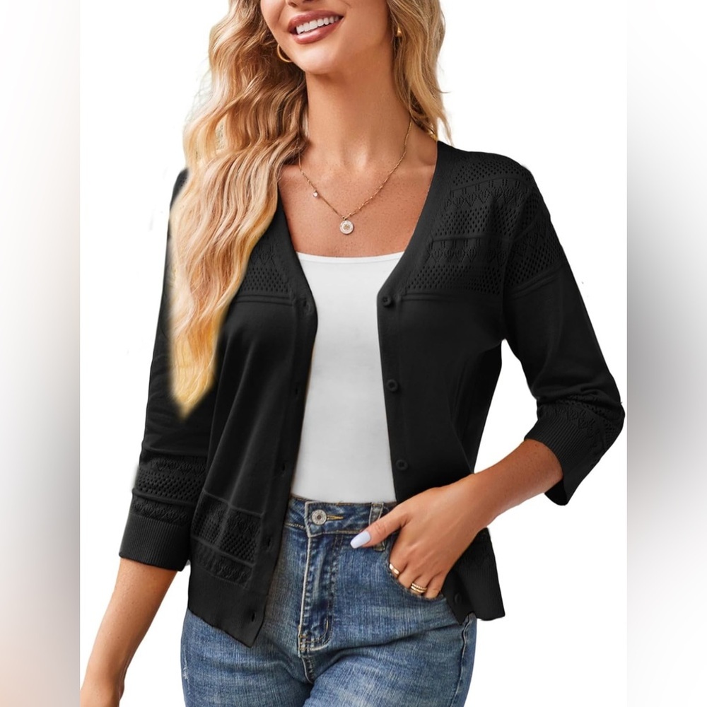 GRACE KARIN 3/4 Sleeve Lightweight Crochet Cardigan
